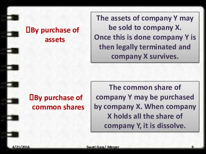 By purchase of assets The assets of company Y may be