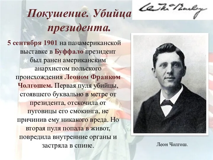 Покушение. Убийца президента. 5 сентября 1901 на панамериканской выставке в Буффало