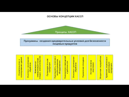 ОСНОВЫ КОНЦЕПЦИИ ХАССП Принципы ХАССП Программы создания предварительных условий для безопасности