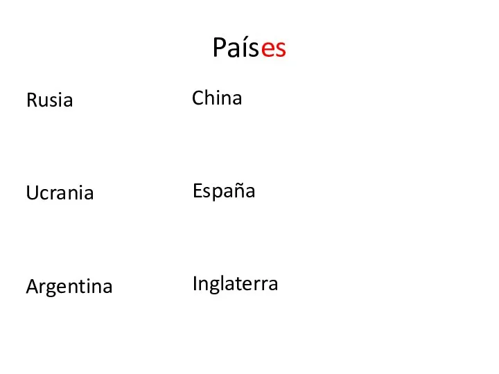 Países Rusia Ucrania Argentina China España Inglaterra