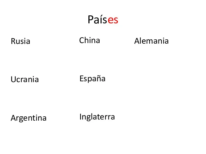 Países Rusia Ucrania Argentina China España Inglaterra Alemania