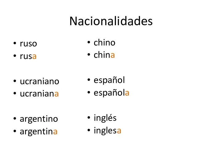 Nacionalidades ruso rusa ucraniano ucraniana argentino argentina chino china español española inglés inglesa