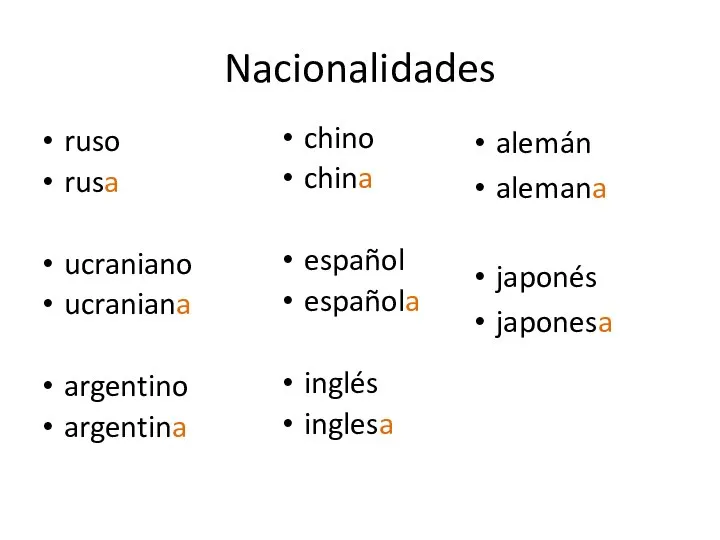 Nacionalidades ruso rusa ucraniano ucraniana argentino argentina chino china español española