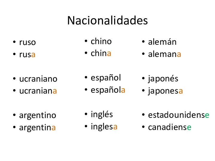 Nacionalidades ruso rusa ucraniano ucraniana argentino argentina chino china español española