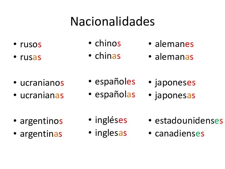 Nacionalidades rusos rusas ucranianos ucranianas argentinos argentinas chinos chinas españoles españolas