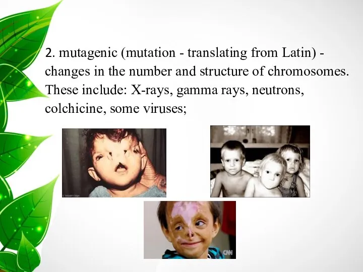 2. mutagenic (mutation - translating from Latin) - changes in the