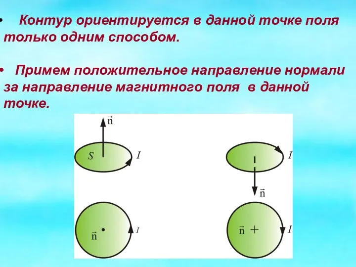 Контур ориентируется в данной точке поля только одним способом. Примем положительное