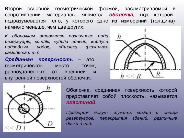 Второй основной геометрической формой, рассматриваемой в сопротивлении материалов, является оболочка, под