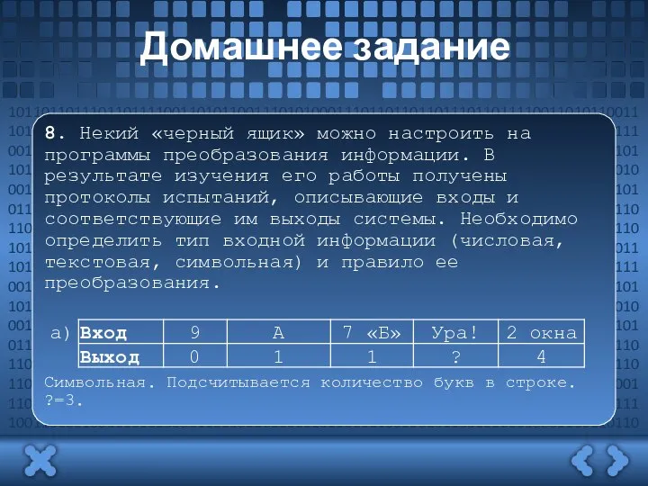 Домашнее задание 8. Некий «черный ящик» можно настроить на программы преобразования