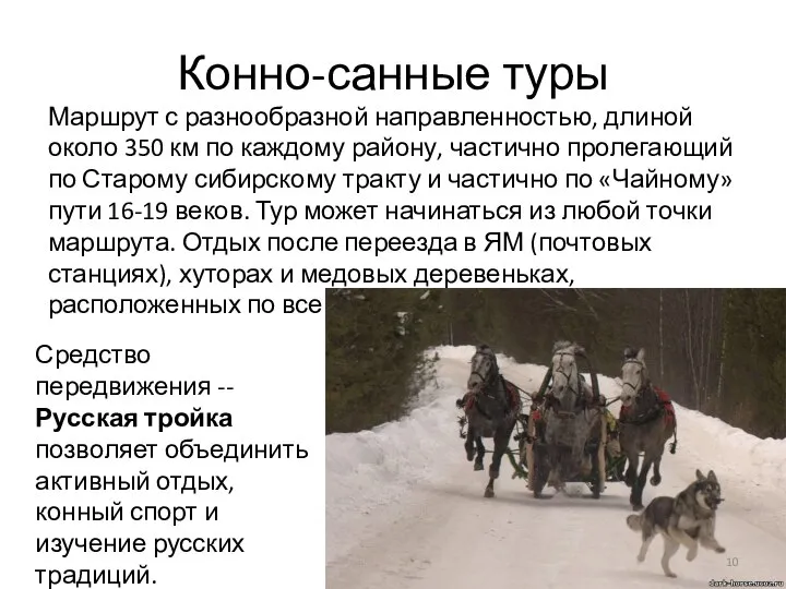 Конно-санные туры Маршрут с разнообразной направленностью, длиной около 350 км по