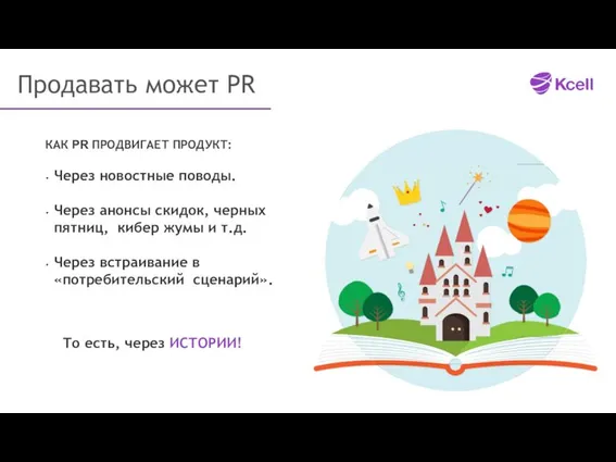 Продавать может PR КАК PR ПРОДВИГАЕТ ПРОДУКТ: Через новостные поводы. Через