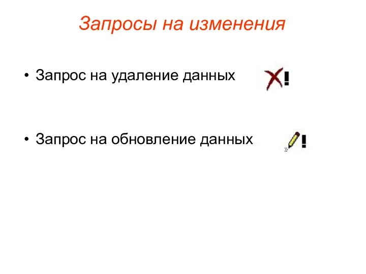 Запросы на изменения Запрос на удаление данных Запрос на обновление данных