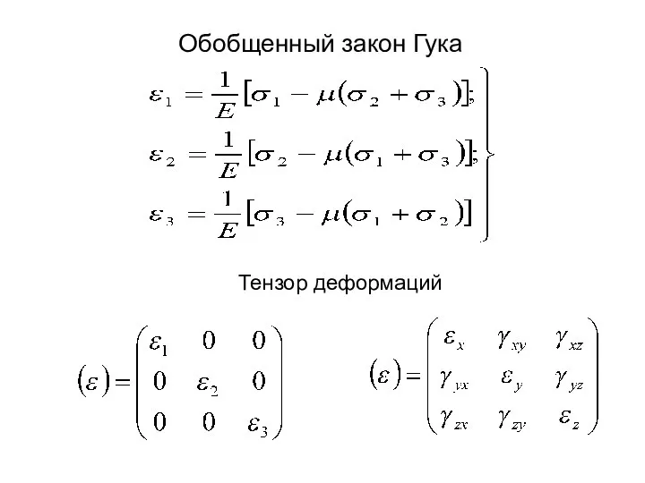 Обобщенный закон Гука Тензор деформаций