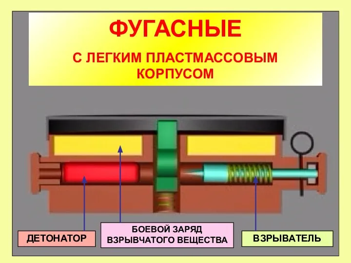 ФУГАСНЫЕ С ЛЕГКИМ ПЛАСТМАССОВЫМ КОРПУСОМ ВЗРЫВАТЕЛЬ ДЕТОНАТОР БОЕВОЙ ЗАРЯД ВЗРЫВЧАТОГО ВЕЩЕСТВА