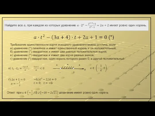 Требование единственности корня исходного уравнения можно достичь, если: а) уравнение (*)