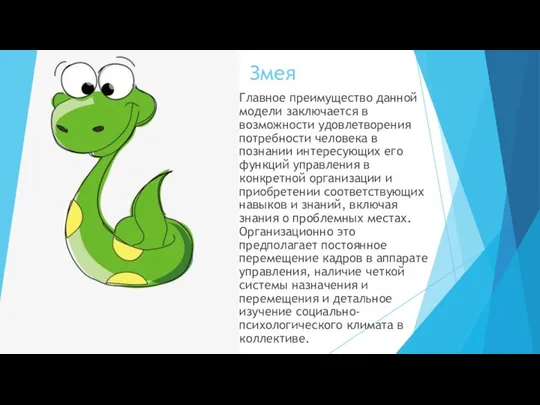 Змея Главное преимущество данной модели заключается в возможности удовлетворения потребности человека