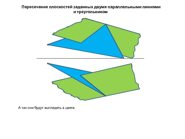 Пересечение плоскостей заданных двумя параллельными линиями и треугольником А так они будут выглядеть в цвете.