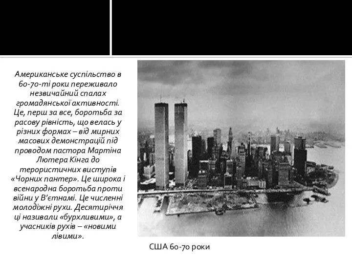 Американське суспільство в 60-70-ті роки переживало незвичайний спалах громадянської активності. Це,