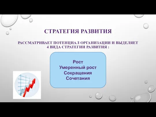 СТРАТЕГИЯ РАЗВИТИЯ РАССМАТРИВАЕТ ПОТЕНЦИАЛ ОРГАНИЗАЦИИ И ВЫДЕЛЯЕТ 4 ВИДА СТРАТЕГИИ РАЗВИТИЯ