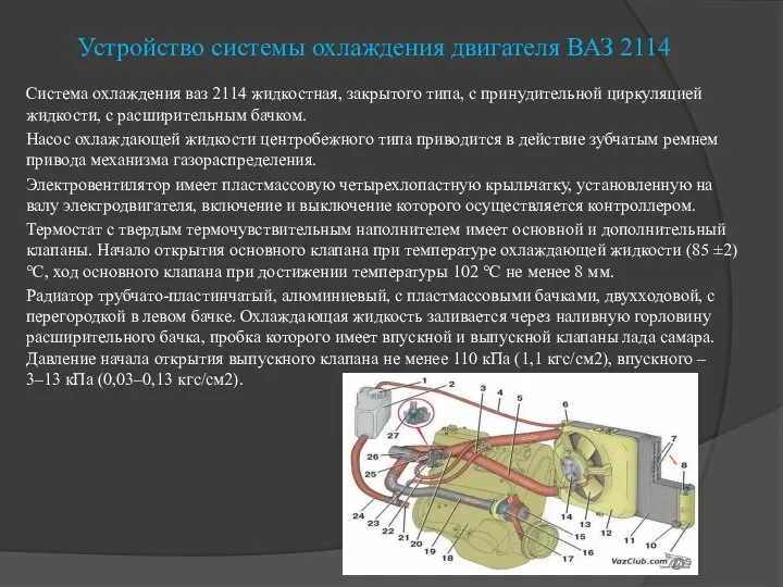 Устройство системы охлаждения двигателя ВАЗ 2114 Система охлаждения ваз 2114 жидкостная,