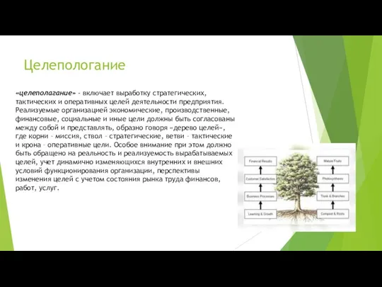 Целепологание «целеполагание» - включает выработку стратегических, тактических и оперативных целей деятельности