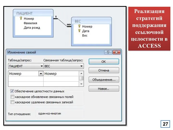 Реализация стратегий поддержания ссылочной целостности в ACCESS