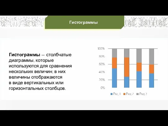 Гистограммы — столбчатые диаграммы, которые используются для сравнения нескольких величин; в