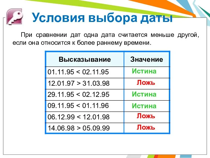 При сравнении дат одна дата считается меньше другой, если она относится