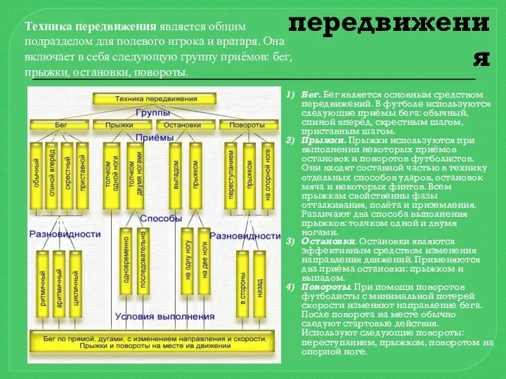 Техника передвижения 1) Бег. Бег является основным средством передвижений. В футболе