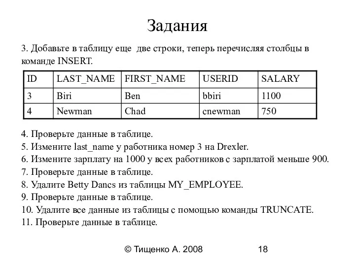 © Тищенко А. 2008 Задания 3. Добавьте в таблицу еще две