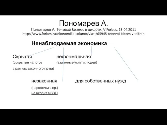 Пономарев А. Пономарев А. Теневой бизнес в цифрах // Forbes. 13.04.2011