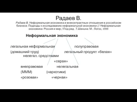 Радаев В. Радаев В. Неформальная экономика и внеконтрактные отношения в российском