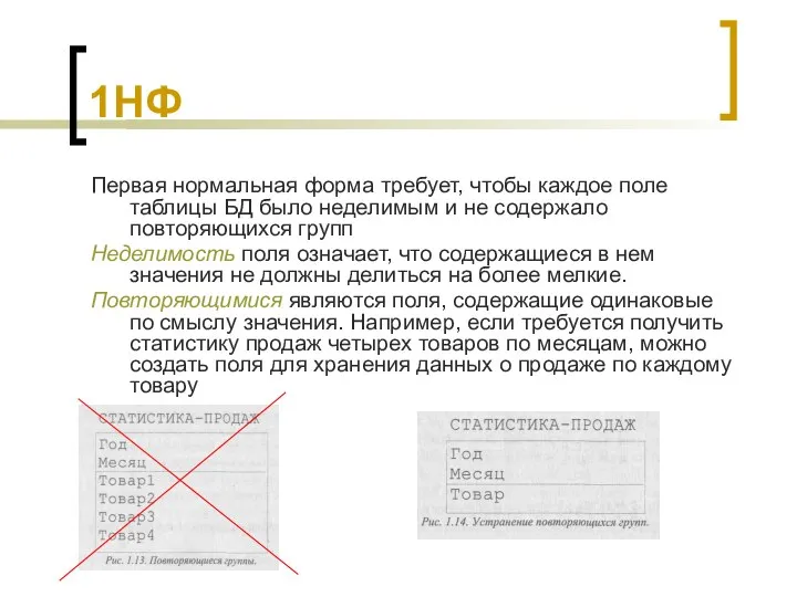 1НФ Первая нормальная форма требует, чтобы каждое поле таблицы БД было