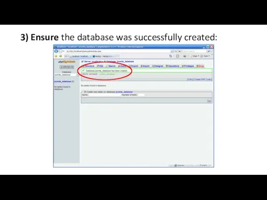 3) Ensure the database was successfully created: