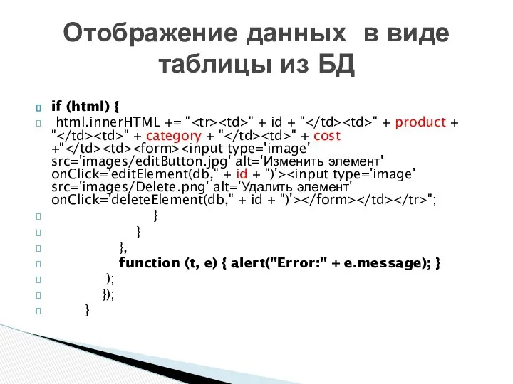 if (html) { html.innerHTML += " " + id + "