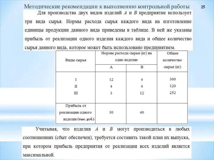 Методические рекомендации к выполнению контрольной работы 25