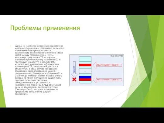 Проблемы применения Одним из наиболее серьезных недостатков метода сериализации транзакций на