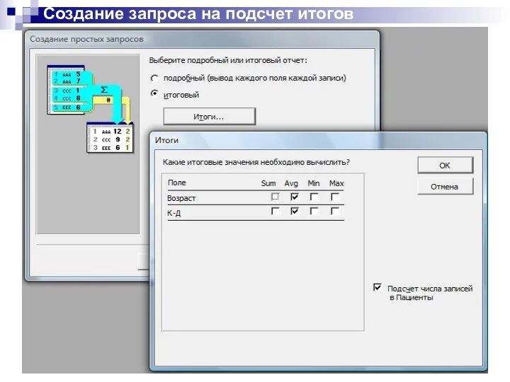 Создание запроса на подсчет итогов