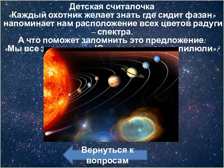 Детская считалочка «Каждый охотник желает знать где сидит фазан» напоминает нам