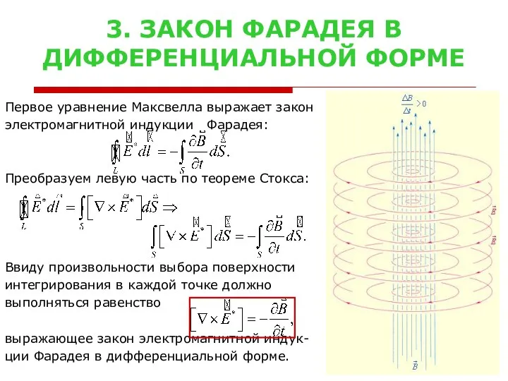 3. ЗАКОН ФАРАДЕЯ В ДИФФЕРЕНЦИАЛЬНОЙ ФОРМЕ Первое уравнение Максвелла выражает закон