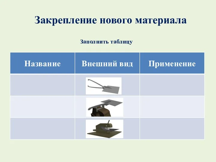 Закрепление нового материала Заполнить таблицу