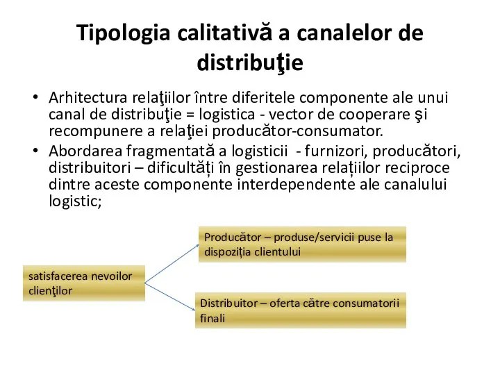 Tipologia calitativă a canalelor de distribuţie Arhitectura relaţiilor între diferitele componente