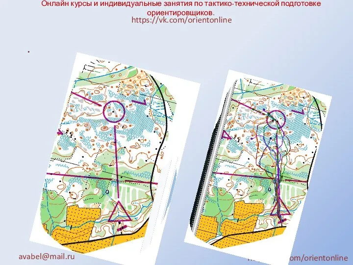 Онлайн курсы и индивидуальные занятия по тактико-технической подготовке ориентировщиков. https://vk.com/orientonline . https://vk.com/orientonline avabel@mail.ru