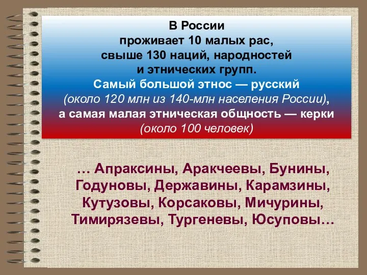 В России проживает 10 малых рас, свыше 130 наций, народностей и