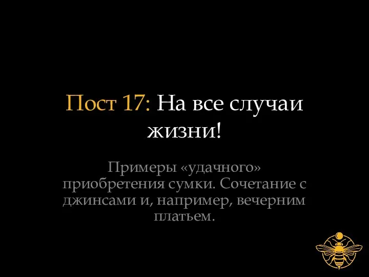 Пост 17: На все случаи жизни! Примеры «удачного» приобретения сумки. Сочетание