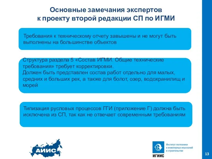 Основные замечания экспертов к проекту второй редакции СП по ИГМИ Требования