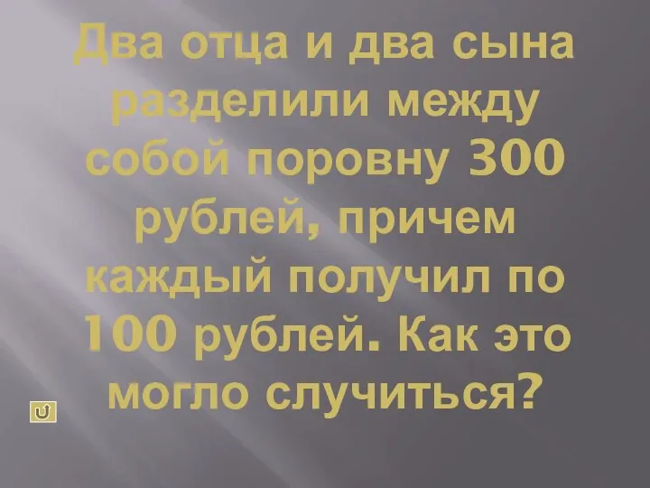 Два отца и два сына разделили между собой поровну 300 рублей,