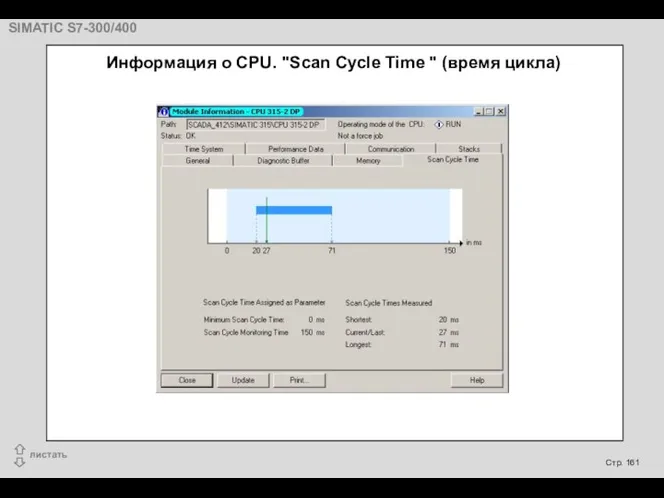 Информация о CPU. "Scan Cycle Time " (время цикла)