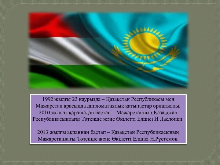 1992 жылғы 23 наурызда – Қазақстан Республикасы мен Мажарстан арасында дипломатиялық