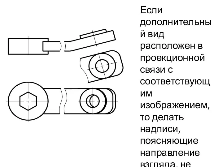 Если дополнительный вид расположен в проекционной связи с соответствующим изображением, то